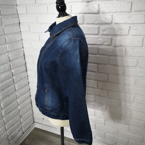 Per Se Ladies Size Large Medium Wash Offset Full Zipper Straight Fit Jean Jacket - Picture 5 of 10